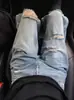 Jeans Reto Rasgado Novo Estilo Americano Retro de Verão para Mulheres, Tamanho Grande Emagrecedor Versátil Solto de Perna Larga Comprimento Total