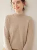 Outono e Inverno Nova Malha Feminina 100% Caxemira com Corte Slim Decote Meio-Gola Alta Malha Top de Manga Longa Camisa de Base