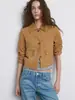 Chaqueta corta de gamuza color caqui claro, de venta cruzada europea y americana, para mujer, de un solo botón, con bolsillos, estilo simple y casual