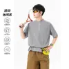 Camiseta Masculina de Manga Curta Algodão Desang Elástico Secagem Rápida Estilo Novo Verão 2026, Camiseta Casual Solta Esportiva com Meio Zíper para Homens
