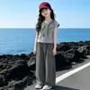 Conjunto de Niña 2026 Modal Rayado Lindo KT Manga Corta Pantalón Largo Súper Hada Estilo Coreano Conjunto de Verano para Niñas