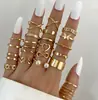Conjunto de Anillos Vintage Corazón Hueco Mariposa para Mujeres Joyería