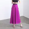 Pantalones Culotte de Gasa con Abertura Lateral Moda Verano 2023 Cintura Elástica Trasera Sueltos Casual Elegantes Pierna Ancha Largos