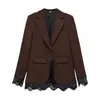 Comercio Exterior Al por Mayor Otoño Nuevo Estilo Europeo y Americano Simple Versátil Color Sólido Chaqueta de Traje con Adorno de Encaje