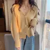 Suéter Corto Holgado Estilo Coreano para Mujer Primavera y Otoño, Cárdigan de Punto con Cuello en V para Mujer, Top de Moda Chic
