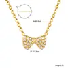 Collar estilo Ins de lujo ligero con lazo y circonita incrustada, aretes de lazo pequeños y elegantes, cadena para clavícula de acero inoxidable