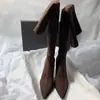 Botas de Salto Alto Apontadas Versáteis Estilo Francês Acima do Joelho para Mulheres, Modelos de Outono e Inverno, Botas Finas Retro Petite