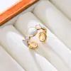 Anillo Abierto de Acero de Titanio Esmaltado Transfronterizo Europeo y Americano para Mujer, Anillo Simple de Acero Inoxidable Chapado en Oro Estilo Ins de Lujo Ligero
