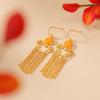 Yuebao Jewelry S925 Prata Esterlina Banhado a Ouro Cera de Abelha Vintage Ruyi Brincos de Borla Estilo Nacional Longo All-match Elegante Gancho de Orelha