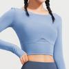 Roupa de ioga de manga comprida feminina, justa, justa, umbigo, secagem rápida, camiseta esportiva, moda corrida, treinamento, roupas fitness