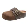 Zapatos tipo Birkenstock de cuero genuino con suela gruesa y suela blanda que son cómodos de llevar, mocasines sin cordones, zapatos de un solo uso fáciles de poner, mules mules de media pantufla de punta cerrada