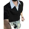 Camisa Falsa de Duas Peças com Gola de Camisa e Mangas Curtas, Novo Design de Verão Masculino, Versátil, Estilosa, Camiseta Solta de Meia Manga