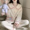 Pijama Feminino Outono e Inverno Manga Longa Espessado Algodão Aerado Sanduíche Doce e Fofo Gola Boneca Estilo Cardigan Conjunto para Casa