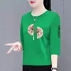Ropa para madre de mediana edad y anciana, camiseta de talla grande con estampado vintage de abanico estilo chino, comercio exterior transfronterizo, camiseta de manga tres cuartos para mujer