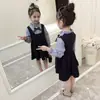 Vestido de Manga Larga Nuevo para Niñas Primavera y Otoño Niñas Talla Pequeña y Mediana Niños Empalmado Estilo Fresco Falso Dos Piezas Falda de Princesa