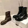 Versão Couro de Vaca 2026 Outono e Inverno Novo Estilo Botas Martin Botas Curtas Salto Grosso Retrô Zíper Traseiro 6cm Couro de Cavalo para Mulheres