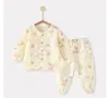 Traje Infantil Verão Fino Algodão Puro Bebê Manga Longa Roupa de Casa Roupa de Ar Condicionado Roupa de Gaze para Bebê Pijama Dividido