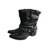 Botas Femininas Western Chuyuji 2026 de Cano Médio, Novo Estilo Outono/Inverno, Salto Grosso, Preto, Bico Fino de Nicho, Botas de Cano Curto para Montaria