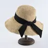 Chapéu de Palha Dobrável Chapéu de Verão Feminino Simples Cor Sólida Chapéu de Palha com Gancho Chapéu de Palha com Laço Chapéu de Palha de Aba Larga Chapéu de Sol