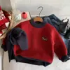 [Incluye Bufanda] Suéter de Año Nuevo para Niños Niños, Estilo Festivo de Invierno, Top con Estampado de Perro para Niños Pequeños, Camiseta Base Roja para Bebé