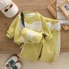 Conjunto de dos piezas de sudadera de encaje con lazo de manga larga para primavera y otoño para niña 2025 Nuevo otoño para niños Envío directo de una pieza