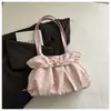 Bolso Tote Plegado con Lazo de Perla y Lunares Rosas Suaves Cuero Gran Capacidad Estudiante Viaje Bolso de Hombro para Mujer