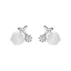 Pendientes de Flor de Camelia Rosa con Aguja de Plata S999 para Mujer, Frescos y Sencillos, Incrustados con Circonita, Lujo Ligero, Exquisitos, Joyería para Orejas Sencilla y Versátil