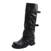 Botas de media caña con hebilla de cinturón para mujer, suela gruesa plisada, nuevo estilo popular otoño e invierno 2026, botas vaqueras, botas de moda para Instagram