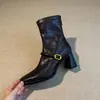 Botines ajustados de tacón alto y punta cuadrada para mujer, botines cortos retro de tacón grueso estilo francés, botines de moda elásticos