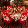 Tema Navideño Cubierta de Silla Navideña Elástica Estampado de Papá Noel Set de Manteles Decoración de Fiesta Cubierta de Silla a Prueba de Polvo