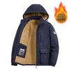 2025 Novo Inverno Masculino com Capuz Veludo Quente Algodão Roupa Exterior Masculina Chapéu Removível Jaqueta de Algodão Masculina