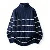 Cardigan Masculino Europeu e Americano de Outono e Inverno em Tricô Trançado com Meio Zíper, Bloco de Cores, Gola Alta Canelada, Pulôver Solto, Camada Base