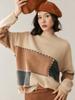 Suéter de Cachemir con Cuello Medio Alto, Doble Hilo, Bloques de Color para Mujer 25 Diseño Otoño e Invierno Holgado Suave Cera Tejido Pulóver Suéter Camisa Base