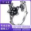 Anillo de Flor de Moda Transfronteriza Personalizado Estilo K Retro Imitación Plata Tailandesa Anillo de Flor Rosa Anillo de Cola para Mujer Joyería al por Mayor con Baño de Plata