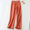 Calça Casual de Verão 2026 Estilo Coreano de Algodão e Linho, Perna Reta, Caimento Solto e Fluido, Cintura Alta Emagrecedora, Tamanho Plus Size, Perna Larga