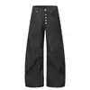 G60019 High Street Estilo Americano Unissex Jeans Cru Toque de Luxo Design de Botões Jeans Masculino de Caimento Solto Barra Curva
