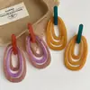 Pendientes Geométricos Ovalados Rayados Multicapa de Resina Retro Estilo Europeo y Americano Personalidad Exagerada Pendientes de Gama Alta para Mujer