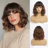 Pelucas Europeas y Americanas Transfronterizas para Mujer, Cabello Corto Rizado, Pelucas Completas Realistas de Cabello Humano, Mechas y Degradado de Cabello Sintético, Venta al por Mayor de Fábrica en Stock
