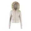 Sudadera con capucha de forro polar a rayas estilo retro americano para mujer, estilo corto nuevo de invierno 2025, chaqueta moderna ajustada