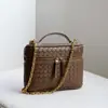 Mini Bolso Caja Tejido a Mano, Bolso de Alta Gama para Teléfono Móvil, Bolso Cuadrado Pequeño Versátil con Cadena, Bolso Cruzado de Hombro de Piel Genuina para Mujer