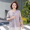 Nuevo top elegante de primavera y otoño para mamá, corte ajustado y holgado, rejuvenecedor, talla grande, cárdigan estilo chino, prenda exterior versátil
