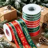 Cinta de poliéster de 2.5 cm con estampado dorado para árbol de Navidad, regalo y empaque de caja de regalo, cinta decorativa navideña, DIY