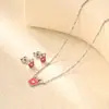 Collar Colgante Corona Pendientes de Venta Caliente Transfronteriza Pendientes de Elefante Rosa Lindos con Gota de Aceite Juego de Joyería de Acero Inoxidable para Mujer