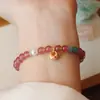 Pulseira de Cristal Natural Cristal Morango Pérola de Água Doce Feminina Jade Hetian Cuia Novo Estilo Chinês Design de Alto Padrão Joia de Mão