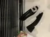 Sapatos Femininos Flats de Salto Grosso Bico Quadrado Strass High-End 2025 Novo Primavera Outono Inverno Salto Alto Sapatos Elegantes para o Dia a Dia