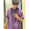 Camiseta retro americana de manga corta de peso pesado para hombre, lavada y desgastada de verano, marca de moda de tendencia de manga media, top fresco y elegante de algodón puro
