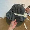 Novo chapéu de pescador de aba larga com tira listrada para mulheres, dobrável, proteção solar, proteção UV, chapéu de sol para atividades ao ar livre para o verão