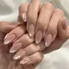 Unhas Vestíveis de Glitter Estilo Francês Pontas de Unha Amendoada Cor Nude Olho de Gato Brilhantes Peças de Unha Vestíveis Unhas Postiças