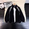 Chaqueta de Patchwork Rayada de Alta Gama Transfronteriza para Hombre Primavera y Otoño Marca de Moda Sudadera con Capucha de Punto con Cuello Alto Chaqueta Deportiva