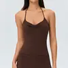 Top de tirantes finos cruzados con cuello halter para mujer, con almohadillas extraíbles en el pecho, corte ajustado, espalda hermosa, camisola deportiva, ropa para Pilates y fitness